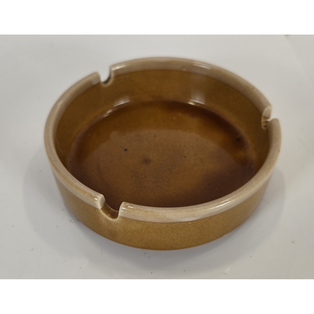 Vintage Japan Ceramic Ashtray Mid Century Brown Drip Glaze Round 5.5"